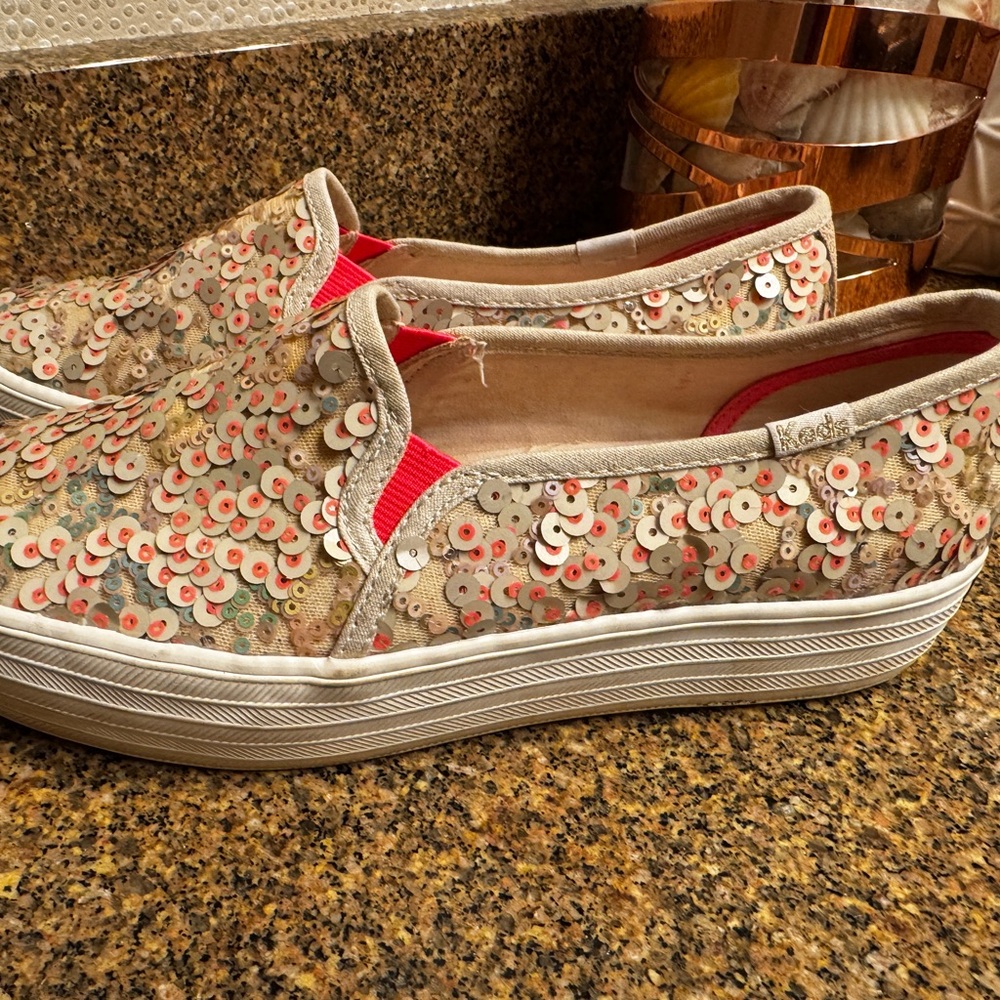 Keds Oh Joy Cream and Red Flats with Comfort Sole